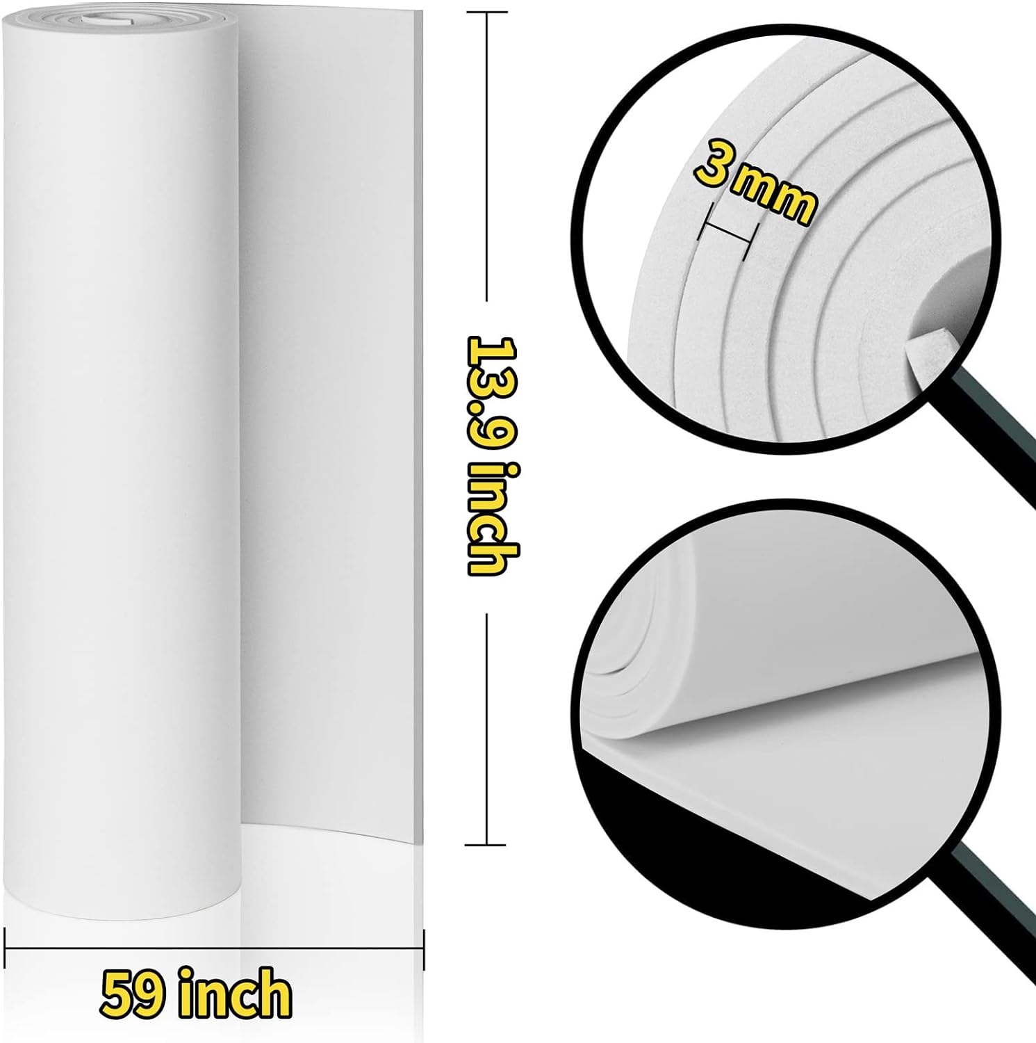 PAIDU Feuille de mousse Eva de qualité supérieure pour cosplay, 3 mm d&#39;épaisseur, 1 mm à 10 mm, feuilles de mousse blanche, rouleau de 149,9 x 35,1 cm, haute densité 86 kg/m3 pour les projets de bricolage de costumes de cosplay