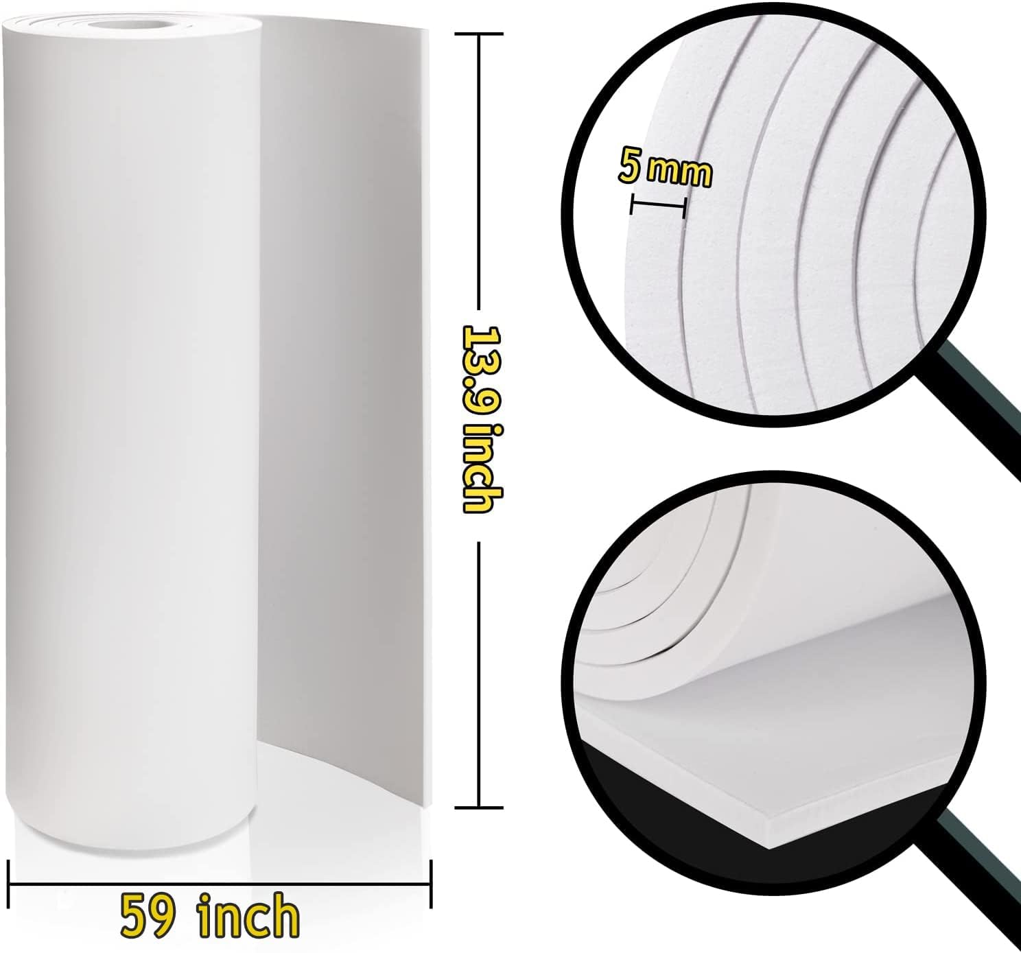 Rouleau de feuilles de cosplay en mousse Eva blanche de qualité supérieure, 5 mm d&#39;épaisseur, 59&quot; x 13,9&quot;, haute densité 86 kg/m3 pour les projets de bricolage de costumes de cosplay et d&#39;artisanat par PAIDU