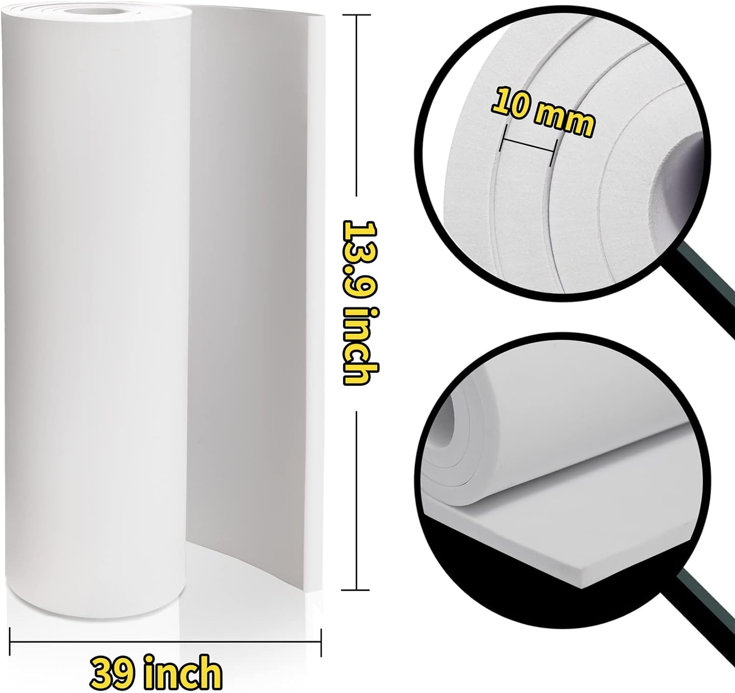 Rouleau de feuilles de mousse blanche Premium Cosplay Eva Feuille de mousse 10 mm d&#39;épaisseur 39&quot;x13,9&#39;&#39; Haute densité 86 kg/m3 pour les projets de bricolage de costumes de cosplay par PAIDU