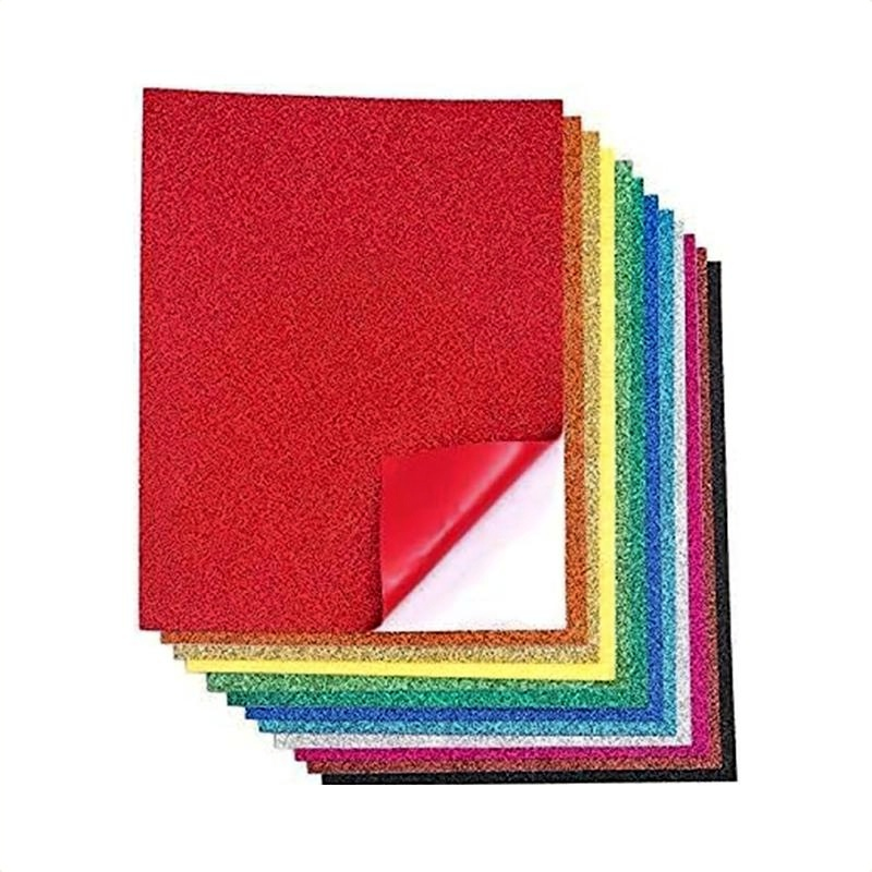 PAIDU Lot de 16 feuilles d&#39;artisanat en mousse Eva pailletées auto-adhésives 21,6 x 27,9 cm, papier épais et doux pour projets de bricolage, 12 couleurs assorties