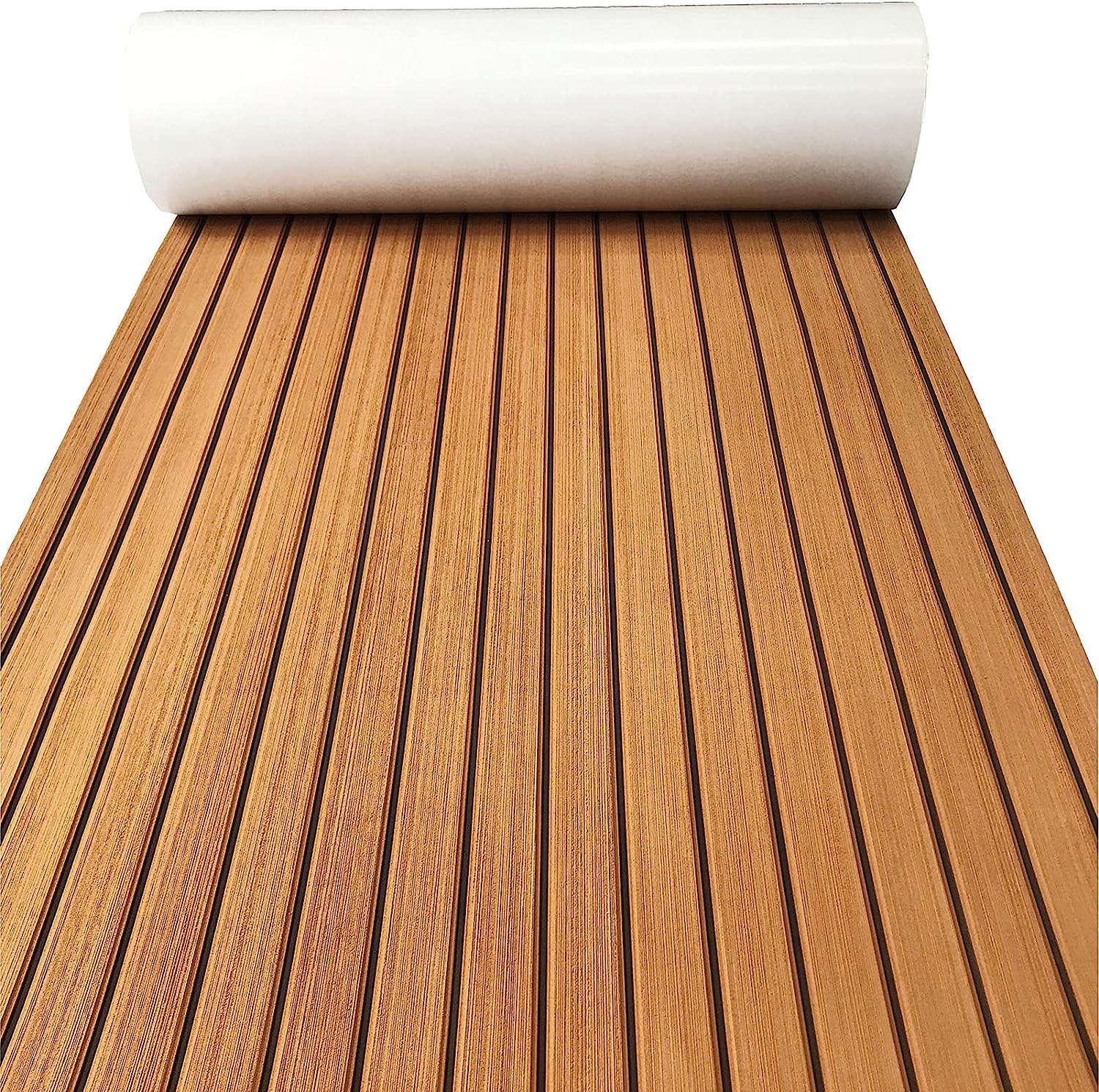 Plancher de bateau en mousse Eva - Tapis marin en imitation teck - Tapis marin plus frais - Sièges antidérapants - Revêtement de sol autocollant pour bateau à moteur, camping-car, yacht, kayak, plate-forme de natation 238,4 x 111,8 cm/88,9 cm/23&quot;/16&