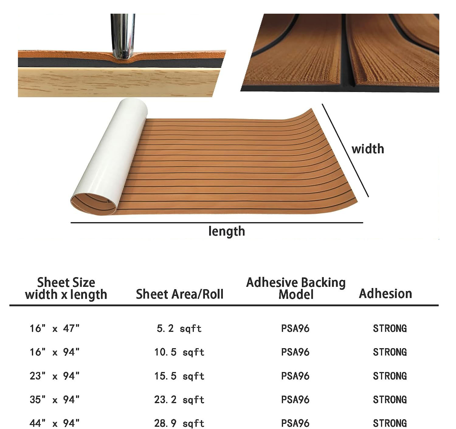 Boat Flooring Eva Foam Decking Sheet Faux Teak Marine Mat Marine Carpet Cooler Tops Seating Non-slip Self-adhesive Flooring For Motorboat RV Yacht Kayak Swim Platform 94"x44"/35"/23"/16" By PAIDU
