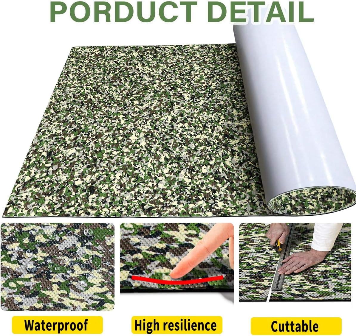 Boat Flooring Eva Foam Boat Decking Camo Marine Flooring For Boat Foam Decking Sheet 94x45/35/23 Self-adhesive Waterproof Non-slip Boat Flooring Deck for Jon Fishing Rubber Boat Pontoon By PAIDU