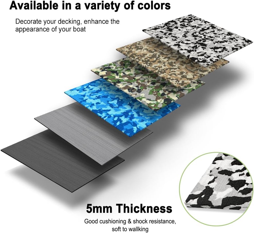 Plancher de bateau en mousse Eva pour bateau - Revêtement de sol marin auto-adhésif - Tapis marin brossé camouflage pour bateaux, yacht, kayak, coussin de terrasse, siège plus frais, coussin de casque, natation, camping-car, chariot de golf, tapis antidér