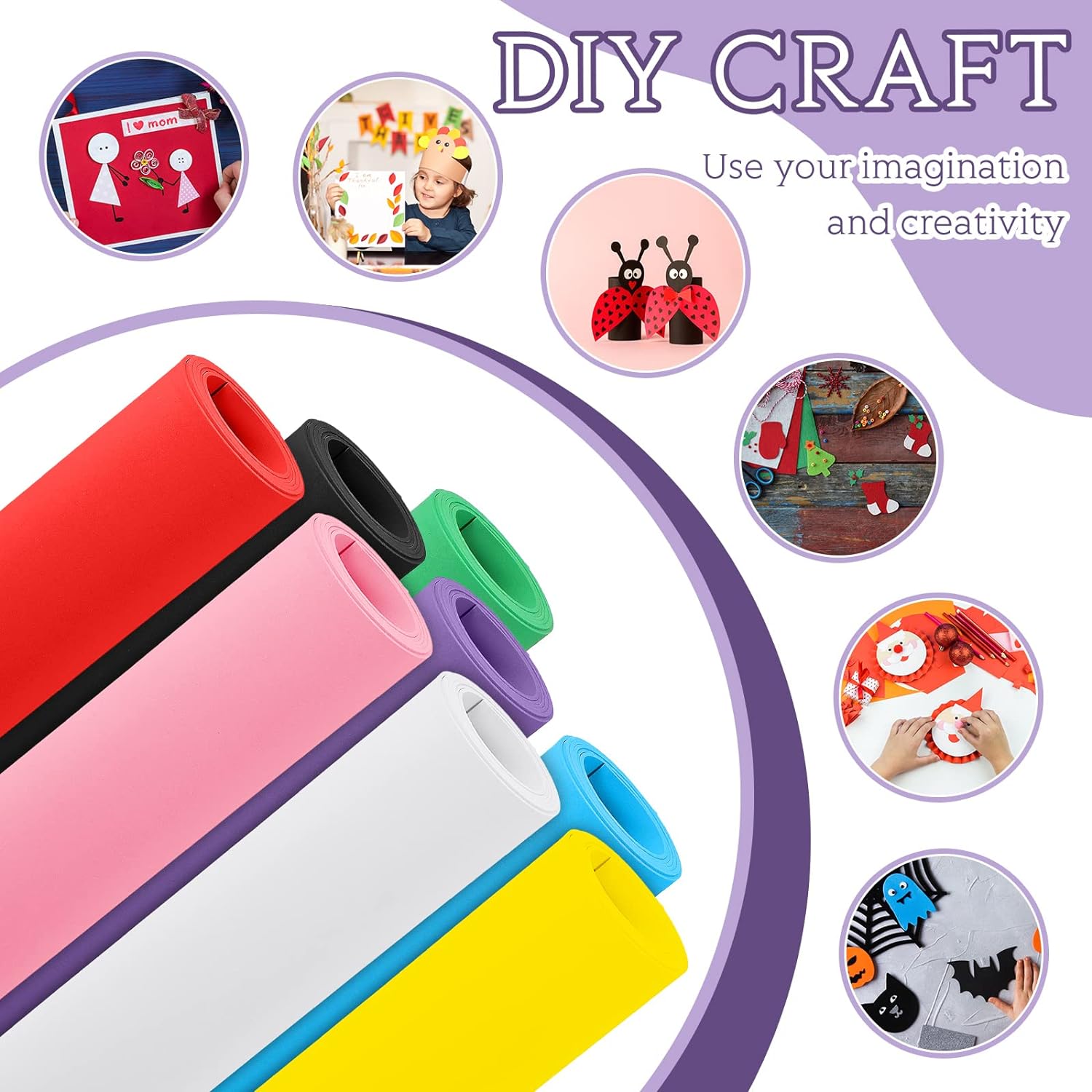 8 Pcs Craft Foam Sheets Bulk 39''x13'' Colored Eva Foam Roll High Density Foam Roll For Christmas Craft Classroom Scrapbooking DIY Cosplay Costume Armor Project Classic Colors 1.5 mm Thick By PAIDU