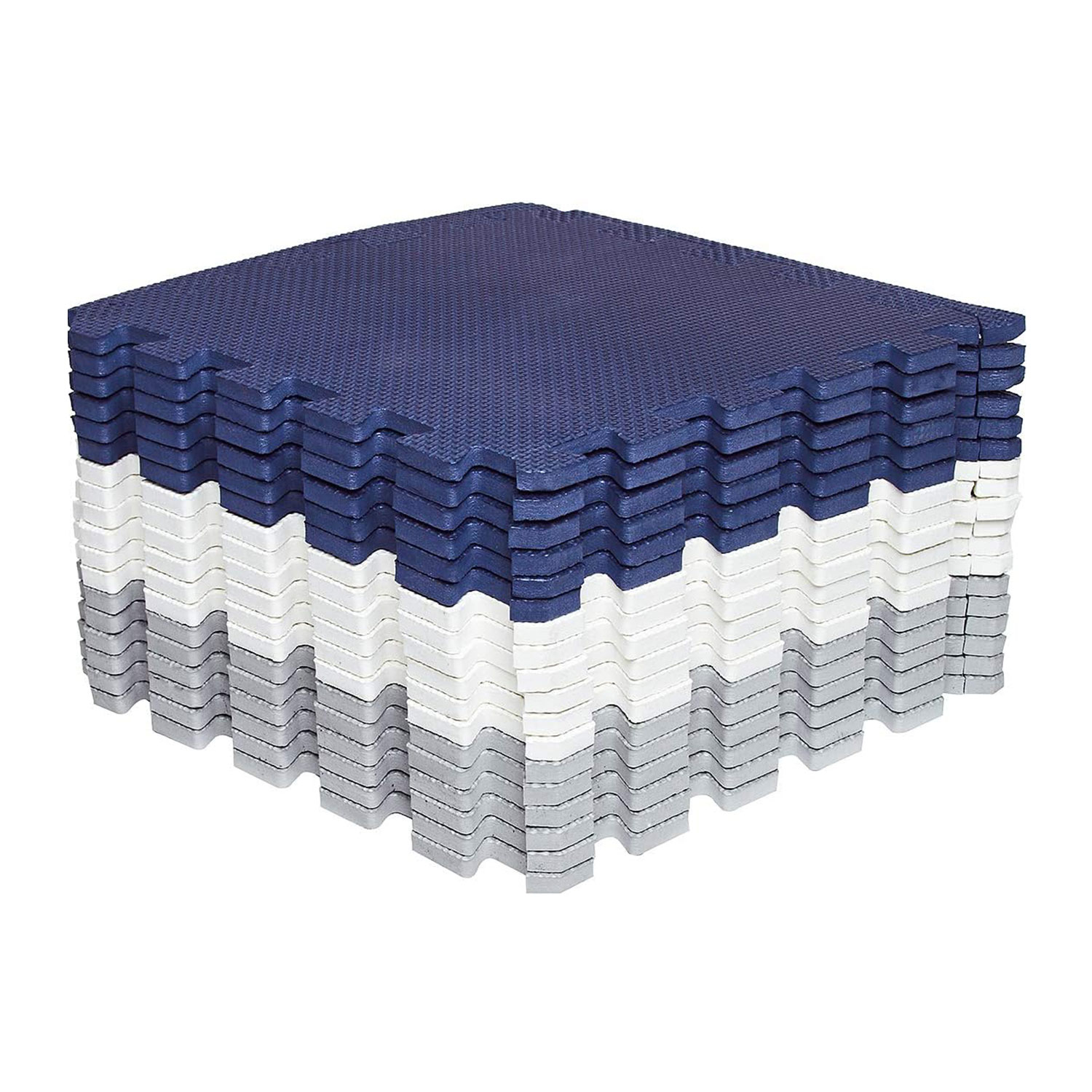Tapis de jeu en mousse emboîtables, tapis de jeu en mousse EVA épaisse, tapis de sol anti-fatigue, 17 pieds carrés, tapis de gymnastique, pour exercices à domicile, yoga, entraînement, 30,5 x 30,5 cm, bleu, blanc, gris, 18 pièces par PAIDU